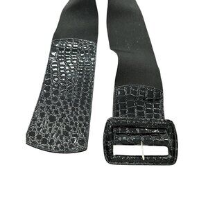Lake Shore Drive Black Faux Croc Leather Elastic Waist Buckle Belt Size L Trendy